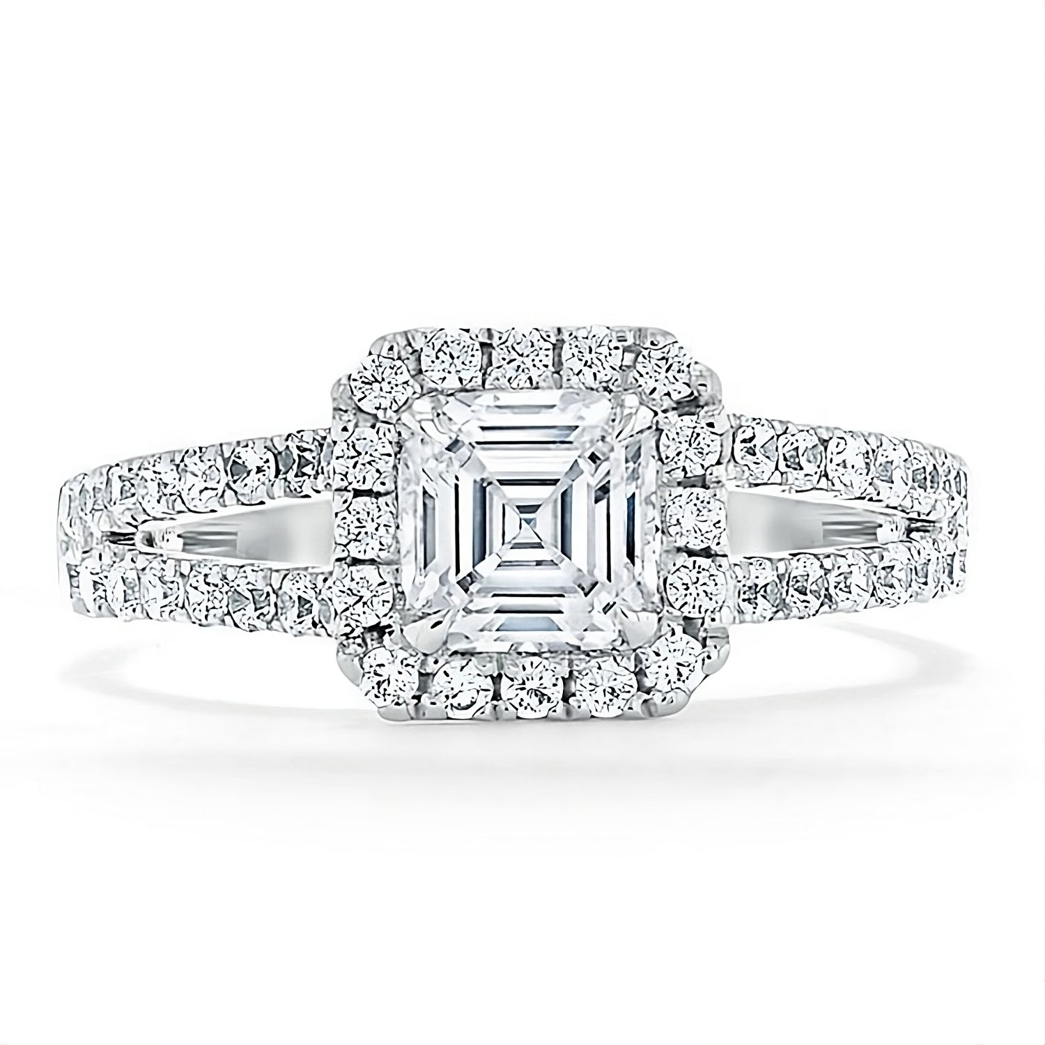 Engagement Ring 2 Carat White Gold Split Shank Cluster Diamond Ring