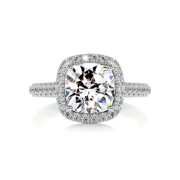 Engagement Ring 2 Carat Cushion Cut Lab Diamond Halo Pave Setting 