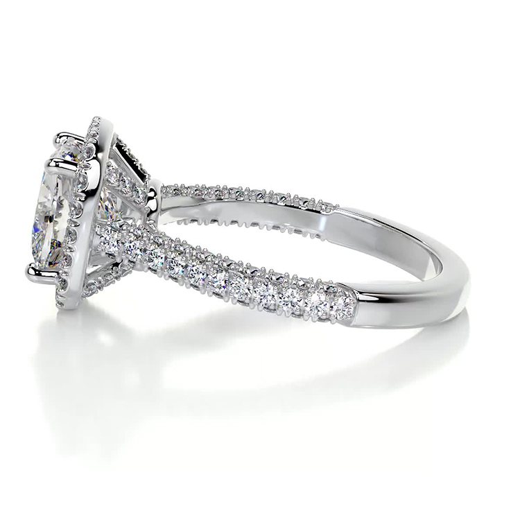 Engagement Ring 2 Carat Cushion Cut Lab Diamond Halo Pave Setting 