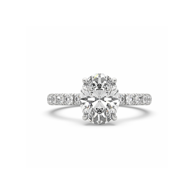 Engagement Ring Low Profile Carat Oval Cut Pave Setting Hidden Halo