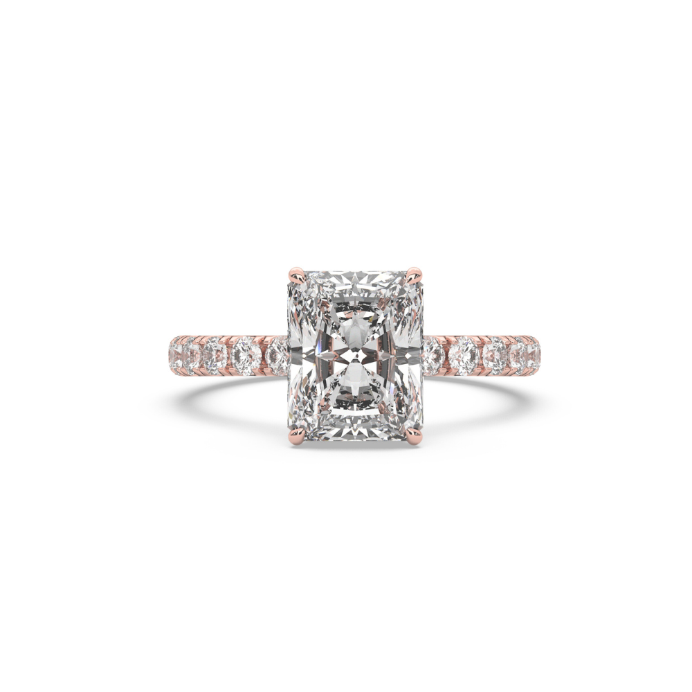 Engagement Ring Low Profile Carat Radiant Cut Pave Setting Hidden Halo