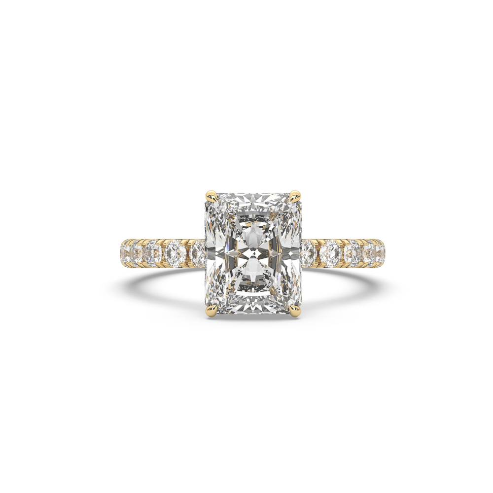 Engagement Ring Low Profile Carat Radiant Cut Pave Setting Hidden Halo