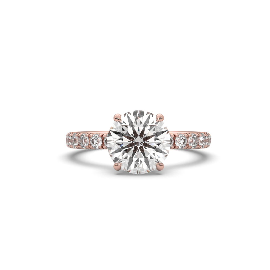 Engagement Ring Low Profile Carat Round Cut Pave Setting Hidden Halo 