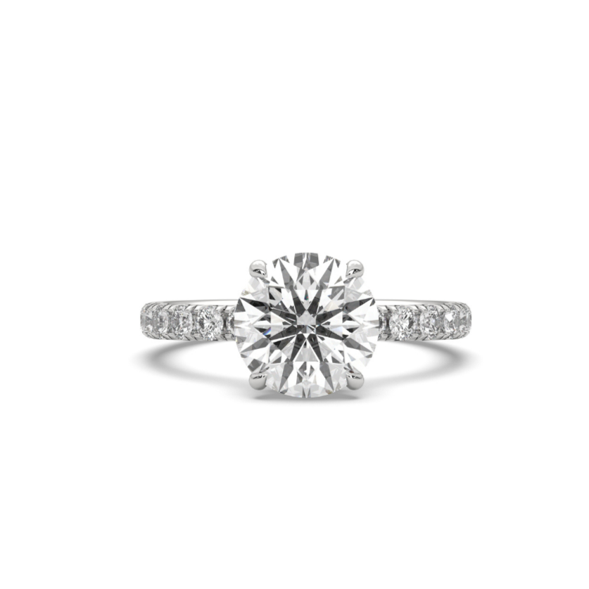 Engagement Ring Low Profile Carat Round Cut Pave Setting Hidden Halo 