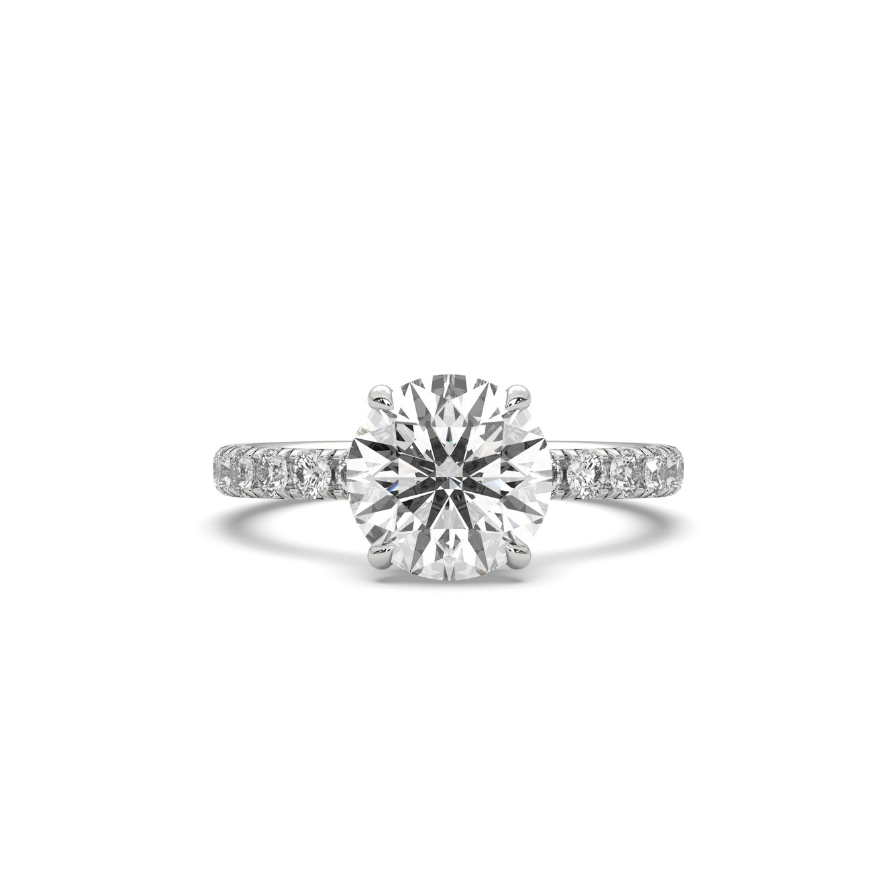Engagement Ring Low Profile Carat Round Cut Pave Setting Hidden Halo 