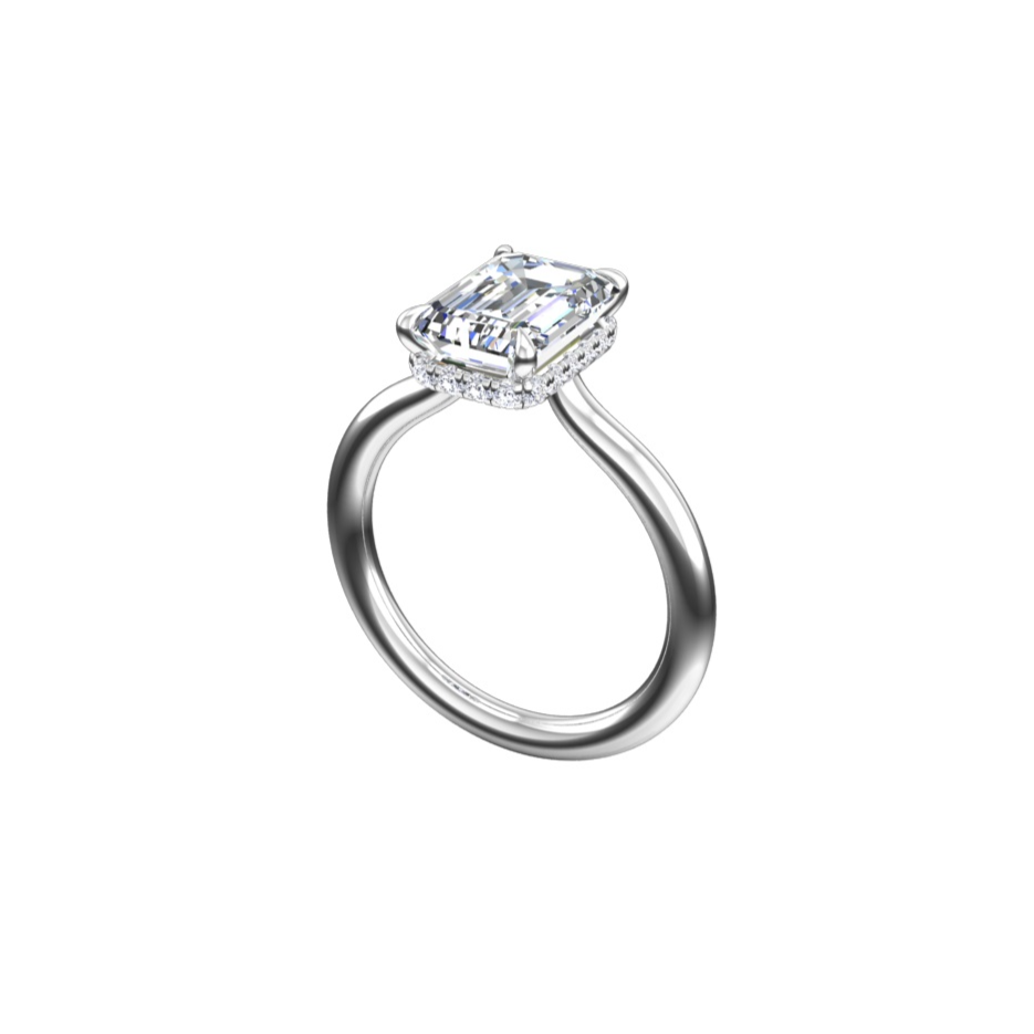 Engagement Ring Low Profile Emerald Cut Solitaire Setting Hidden Halo