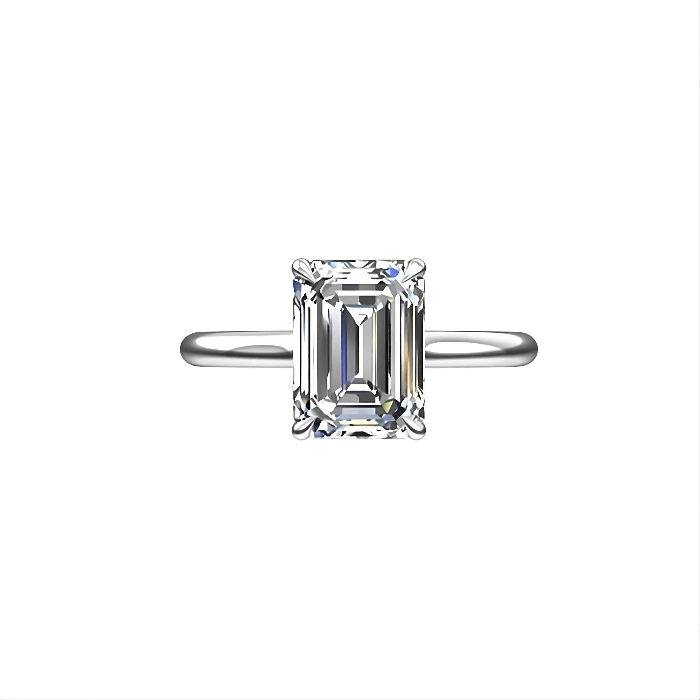Engagement Ring Low Profile 2 Carat Emerald Cut Solitaire Setting Hidden Halo Thin Band