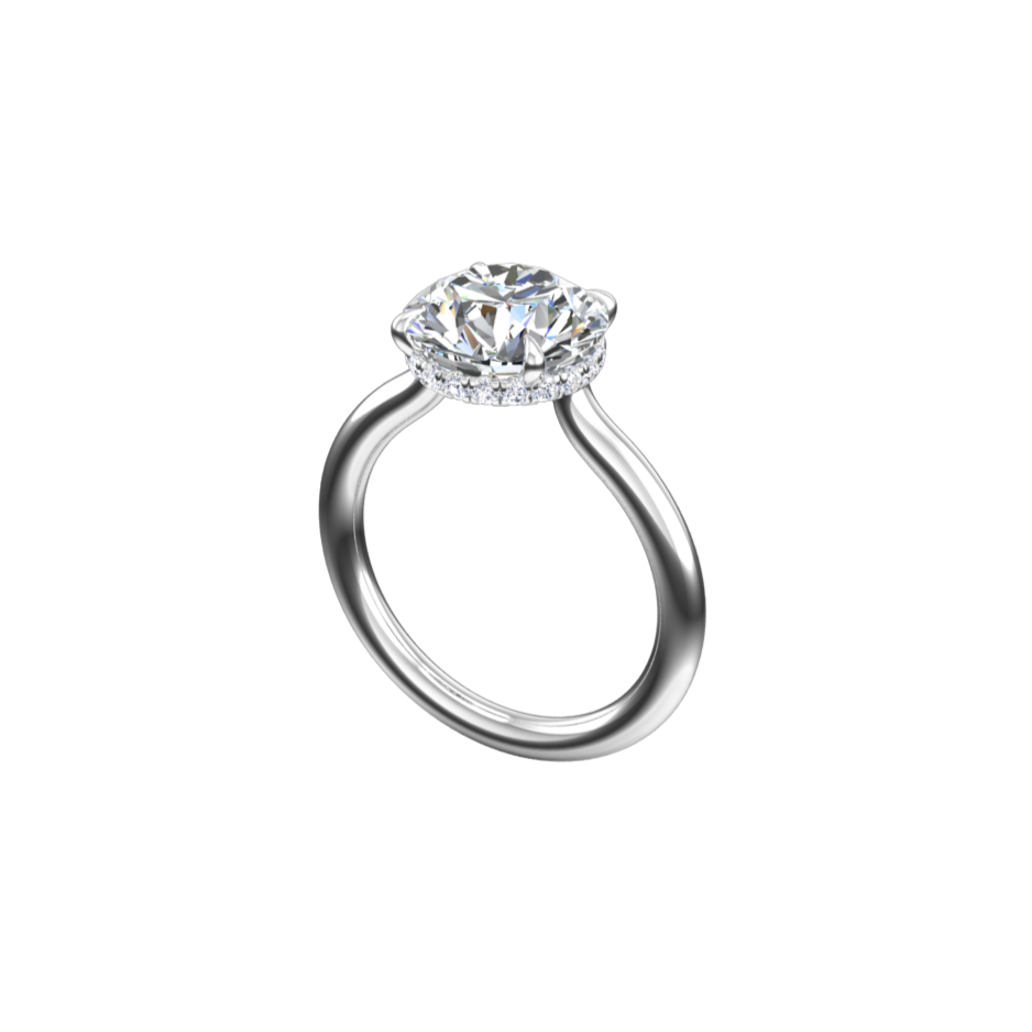 Engagement Ring Low Profile Round Cut Solitaire Setting Hidden Halo