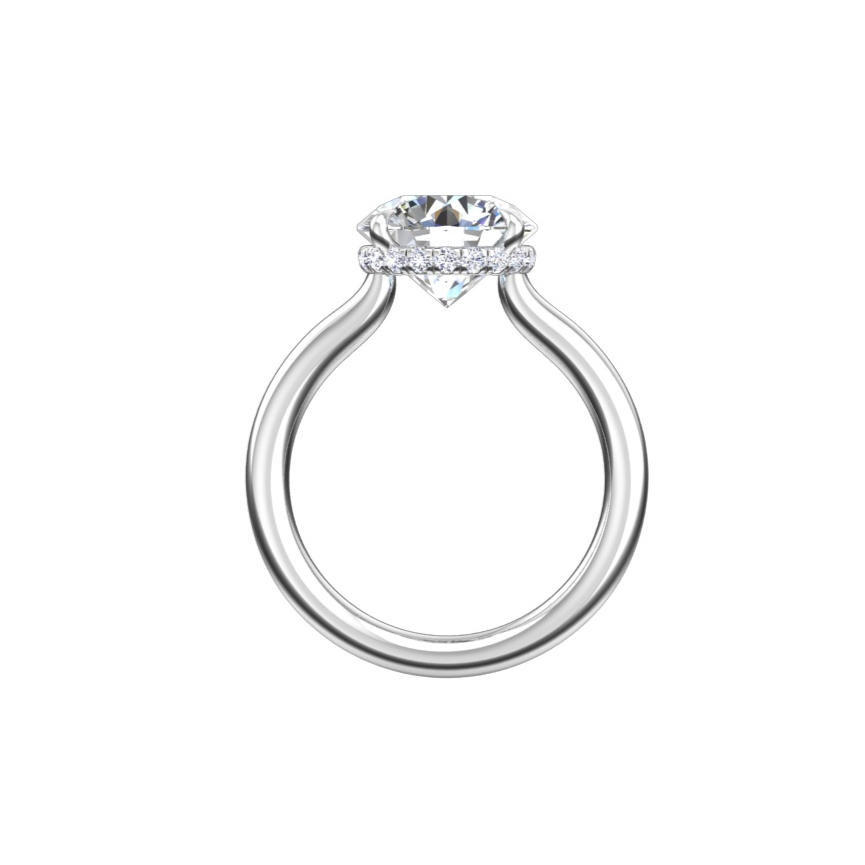 Engagement Ring Low Profile Round Cut Solitaire Setting Hidden Halo