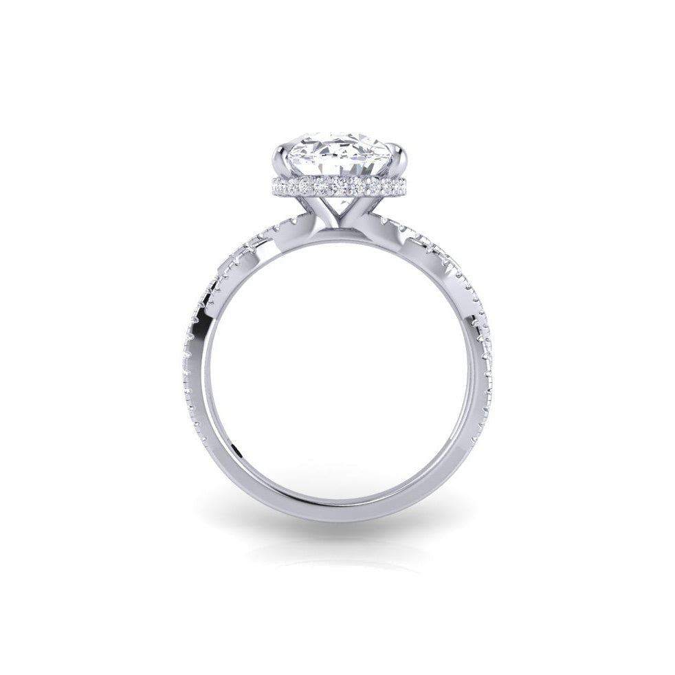 Engagement Ring Oval Intertwine Band With Hidden Halo
