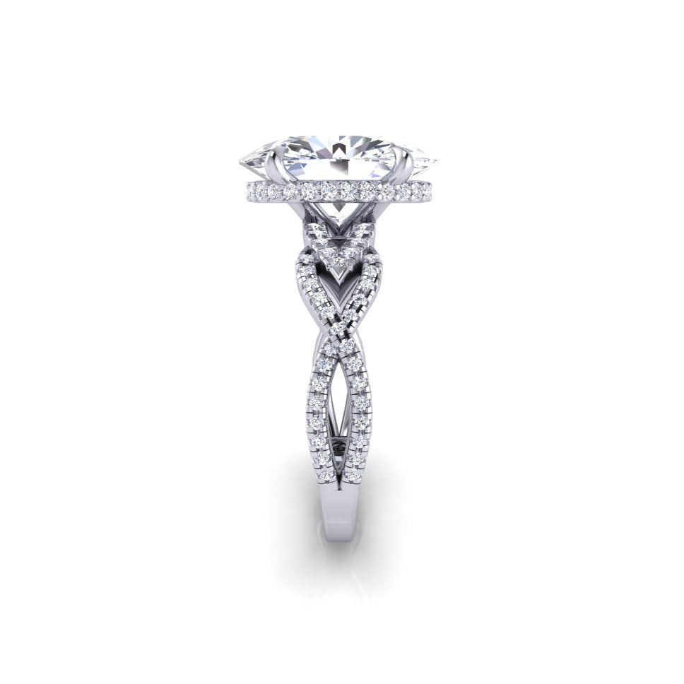 Engagement Ring Oval Intertwine Band With Hidden Halo
