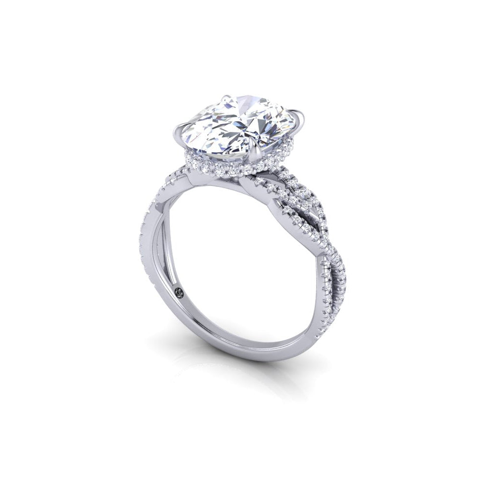 Engagement Ring Oval Intertwine Band With Hidden Halo