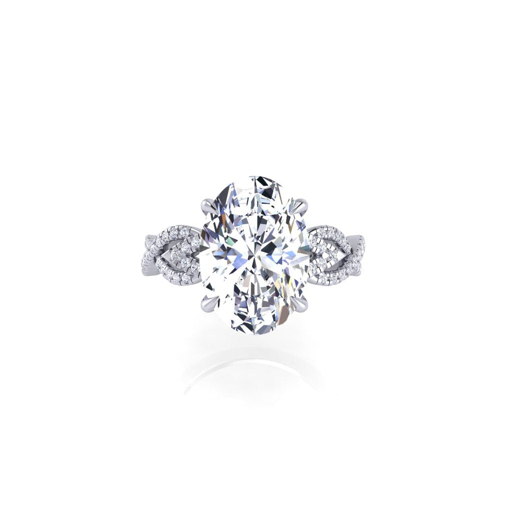 Engagement Ring Oval Intertwine Band With Hidden Halo