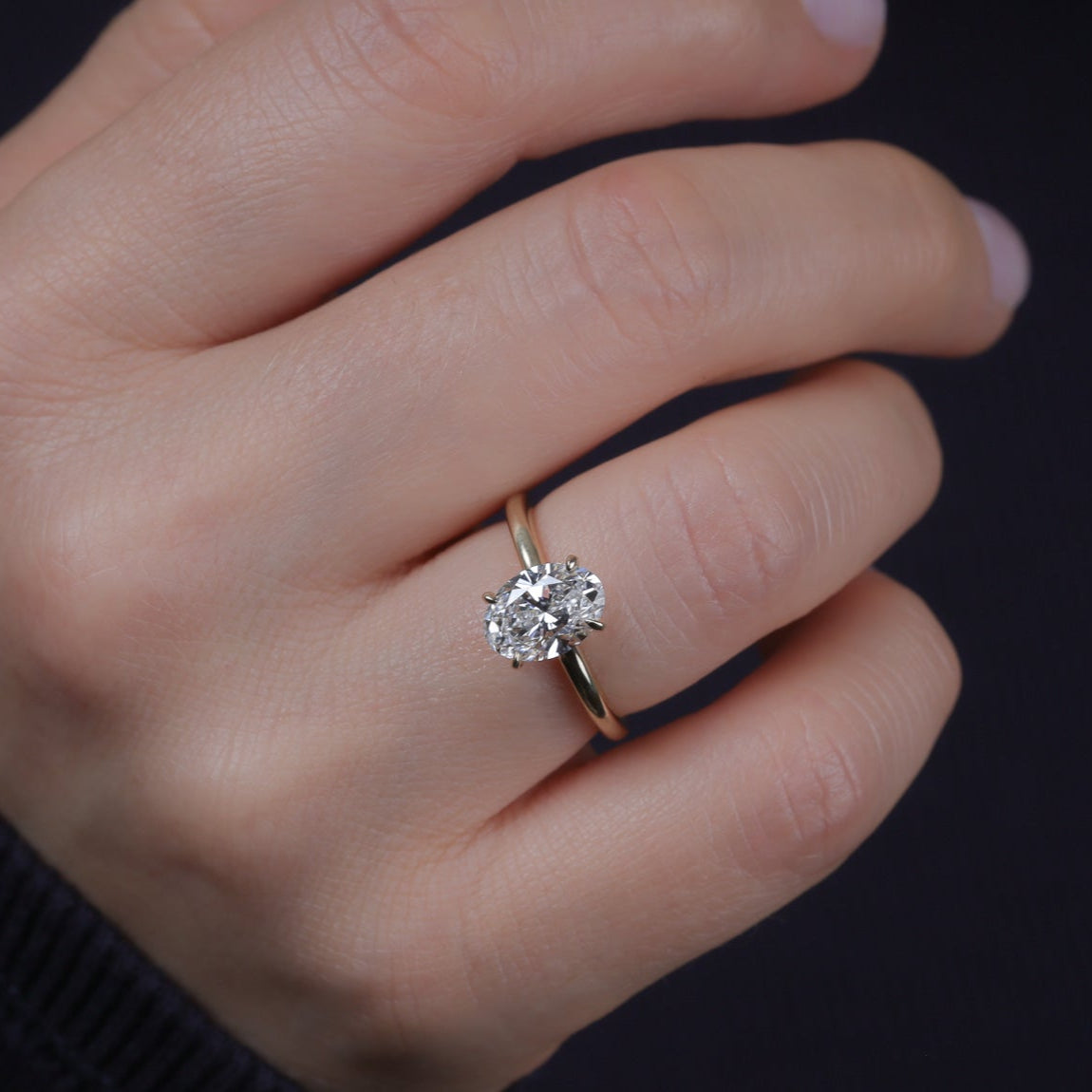 Engagement Ring 1.78 Carat Low Profile Oval Cut Solitaire Setting Hidden Halo