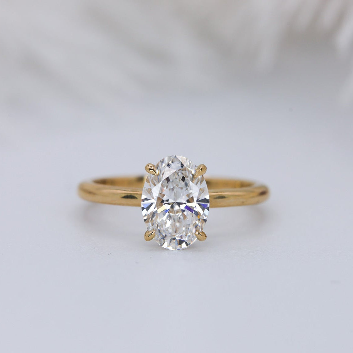 Engagement Ring 1.78 Carat Low Profile Oval Cut Solitaire Setting Hidden Halo