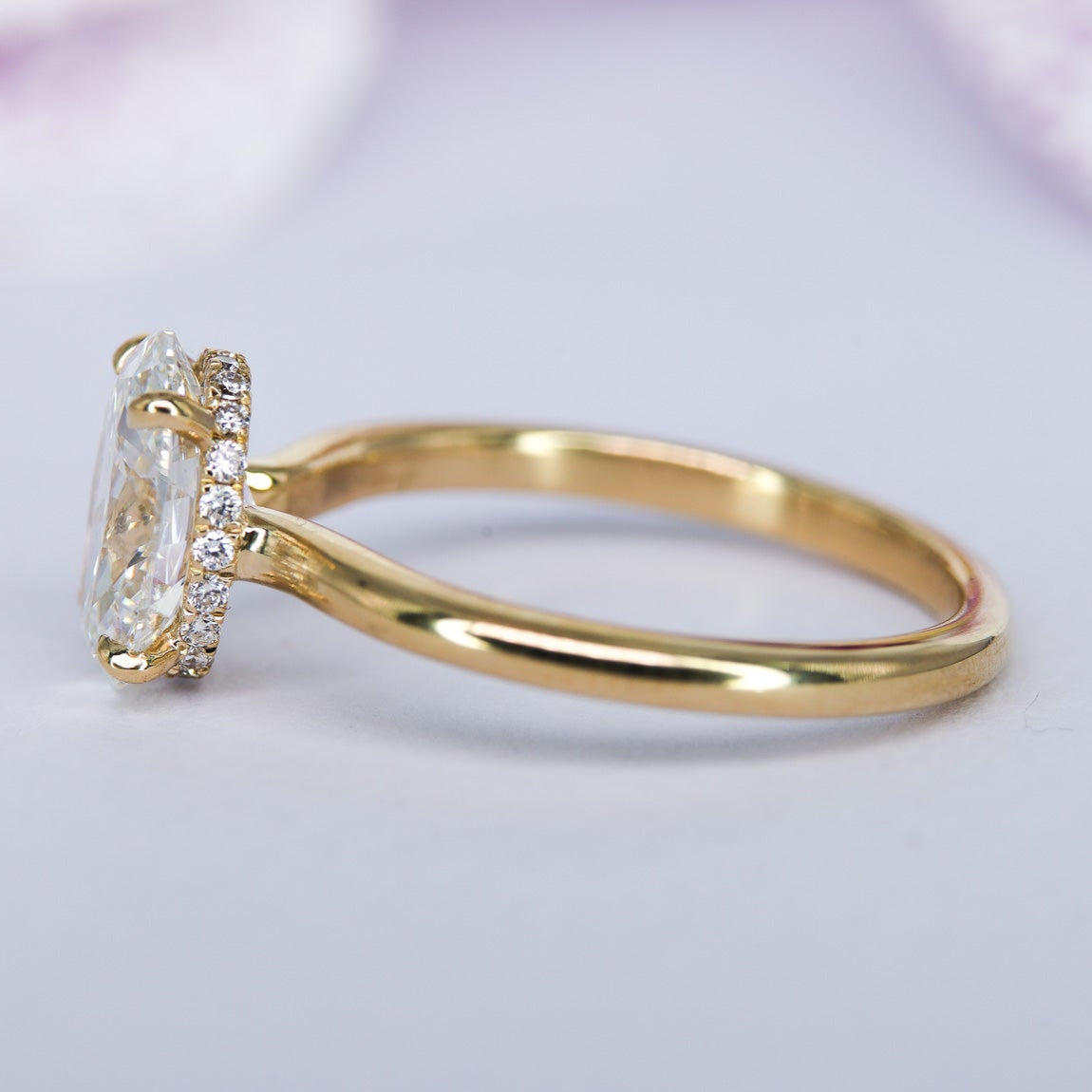 Engagement Ring 1.78 Carat Low Profile Oval Cut Solitaire Setting Hidden Halo