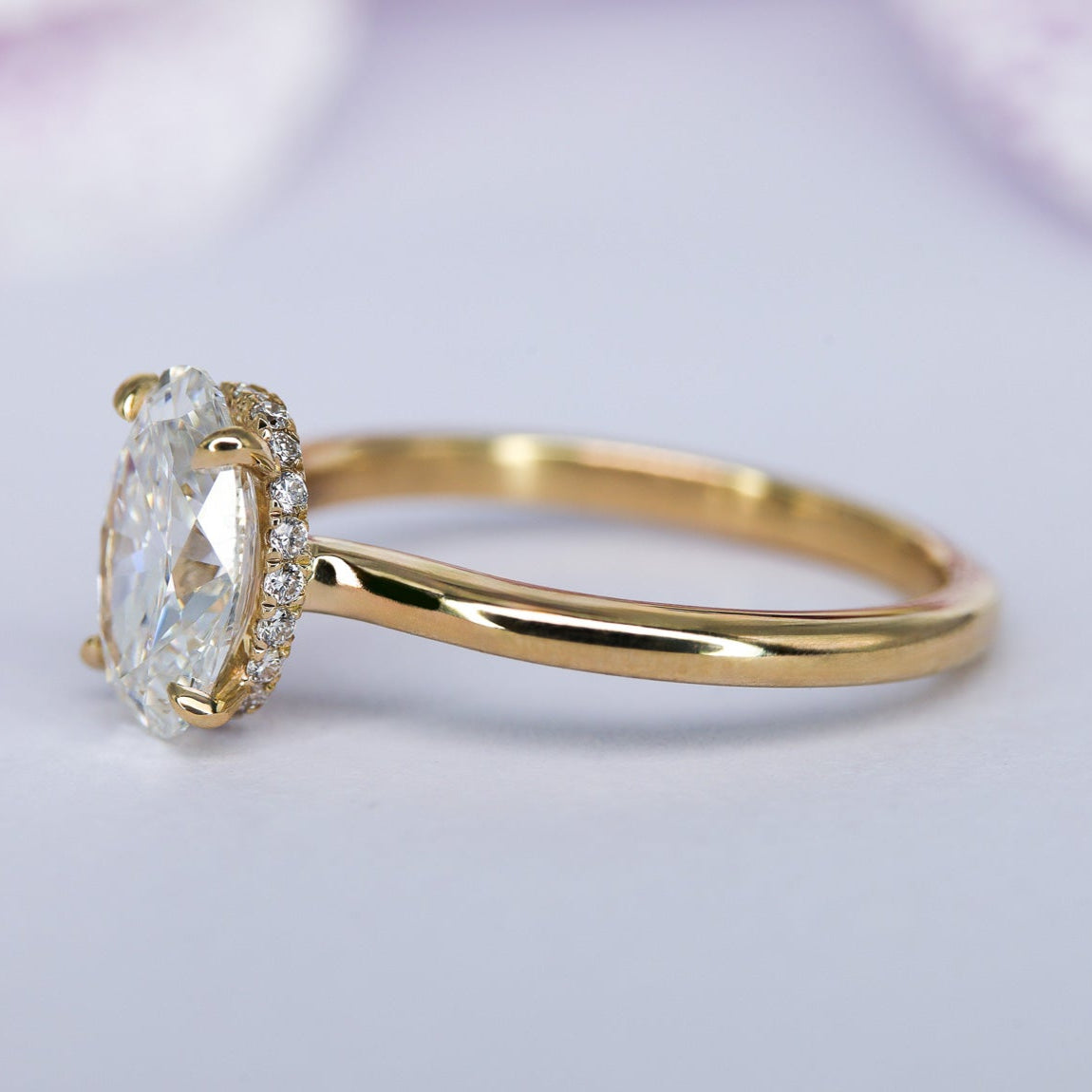 Engagement Ring 1.78 Carat Low Profile Oval Cut Solitaire Setting Hidden Halo