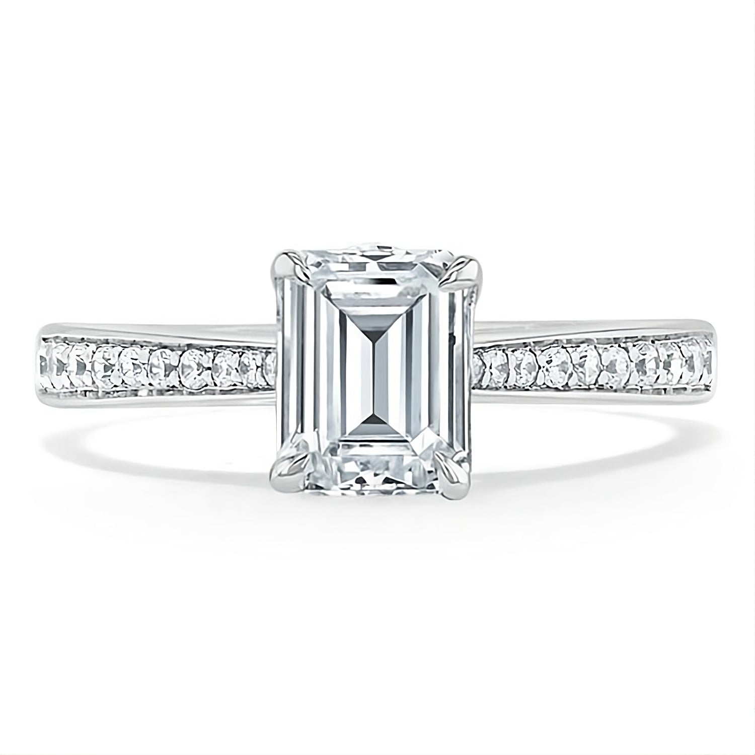 Engagement Ring 1 Carat Emerald Cut Lab Diamond in Channel Band