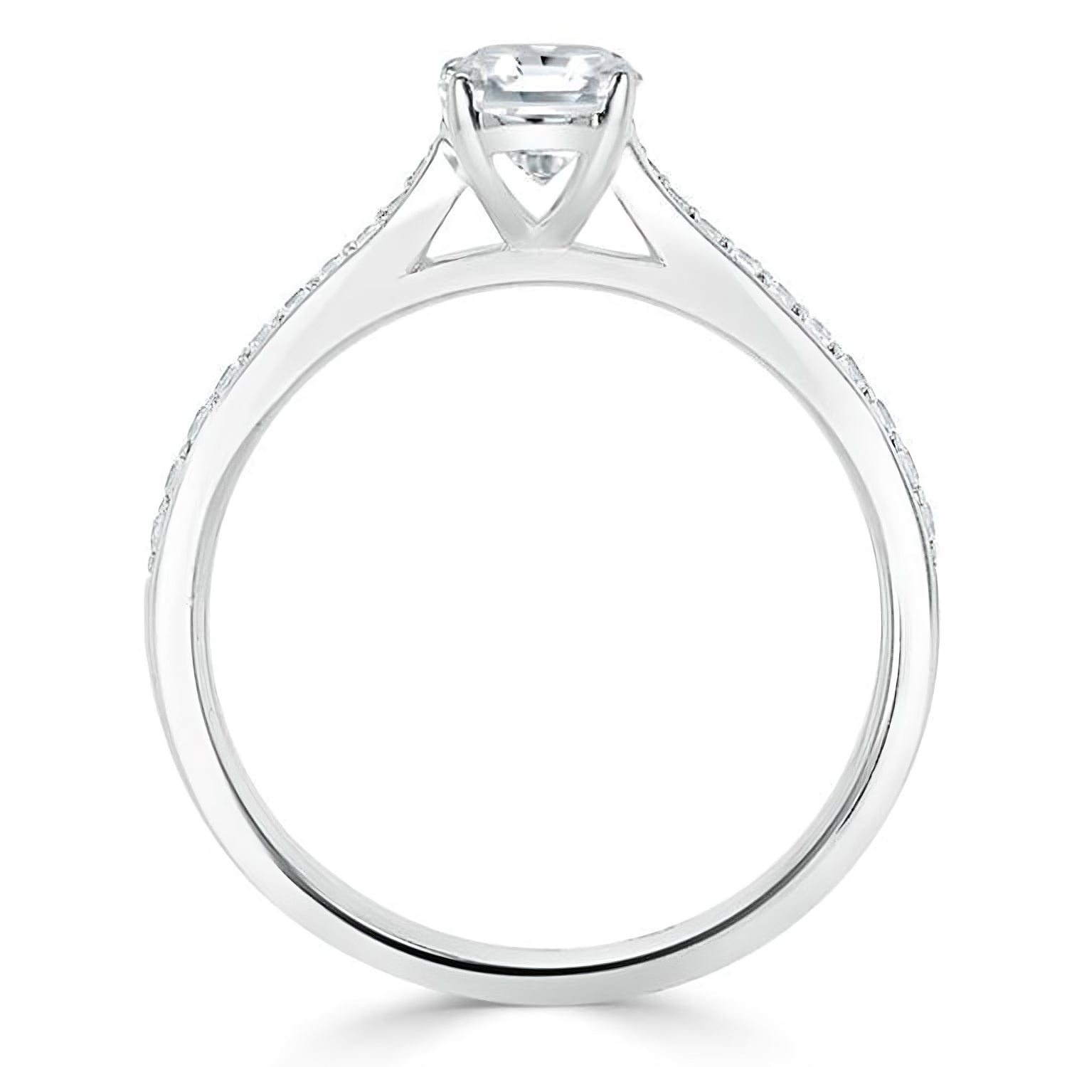 Engagement Ring 1 Carat Emerald Cut Lab Diamond in Channel Band