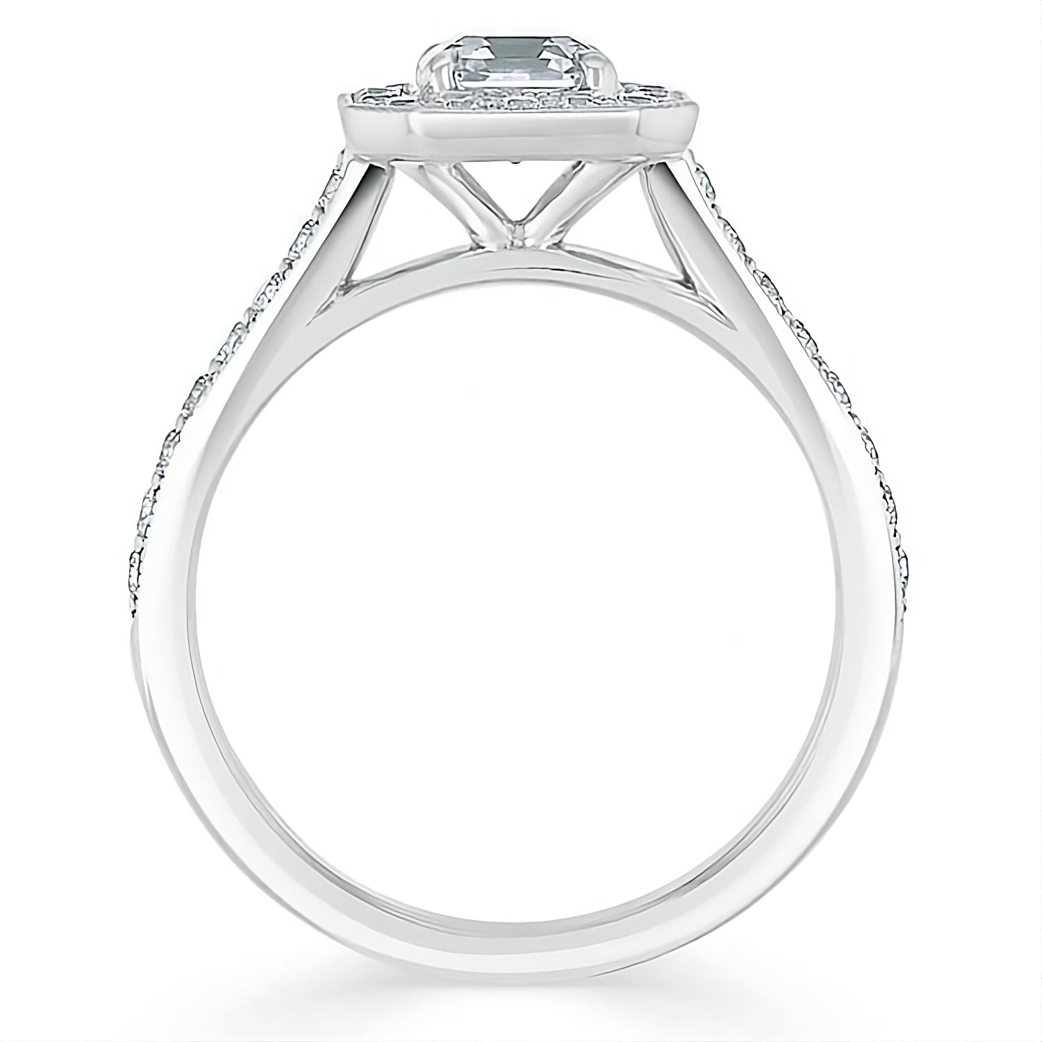 Engagement Ring 2 Carat Asscher Cut Lab Diamond Art Deco Halo Milgrain Band