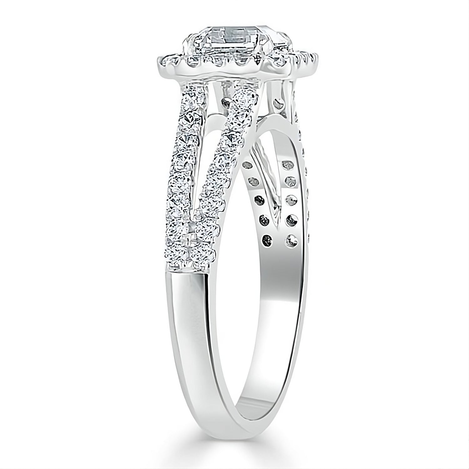 Engagement Ring 2 Carat White Gold Split Shank Cluster Diamond Ring