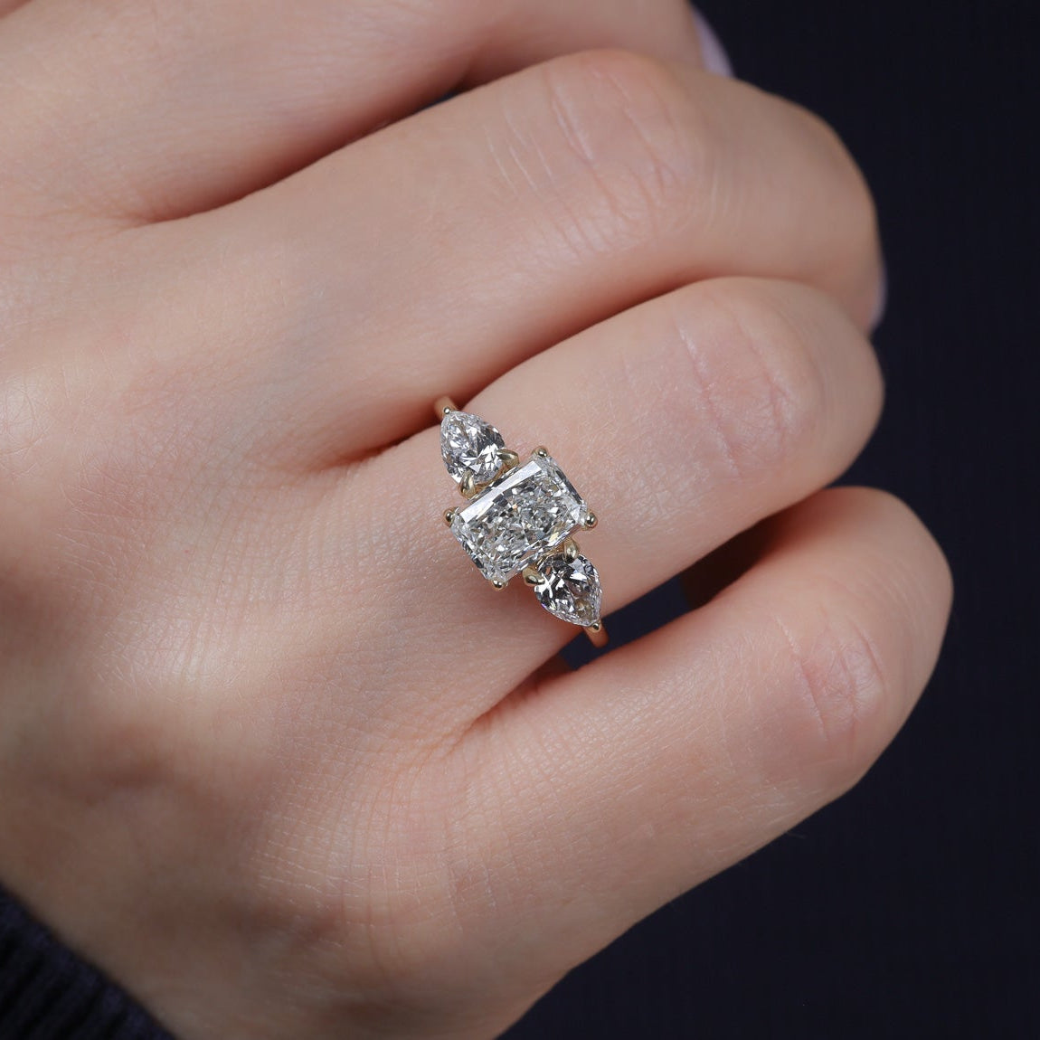 Engagement Ring 2 Carat Radiant Three Diamonds