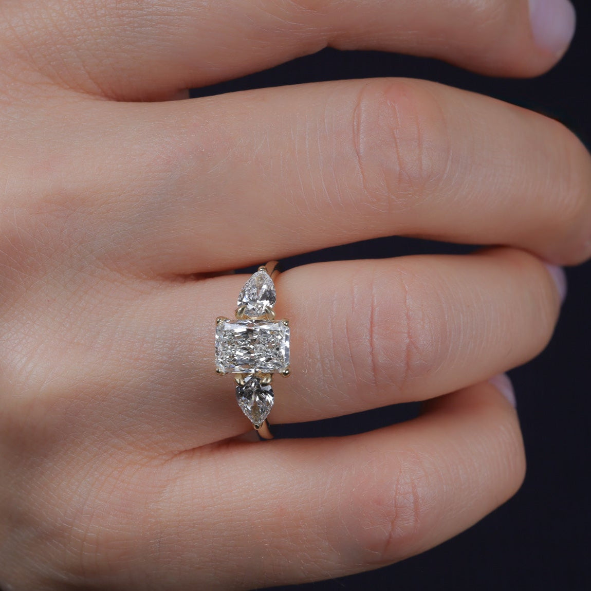 Engagement Ring 2 Carat Radiant Three Diamonds