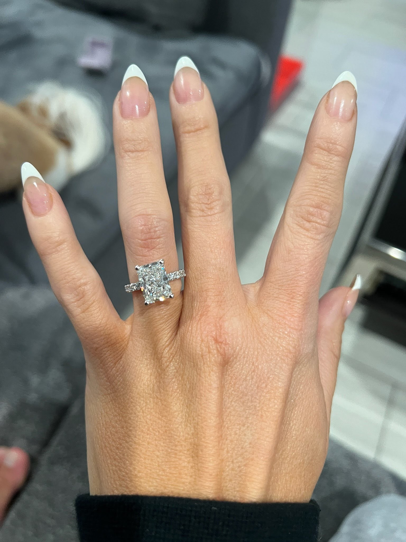 Engagement Ring Radiant Lab Diamond Hidden Halo Pave Band