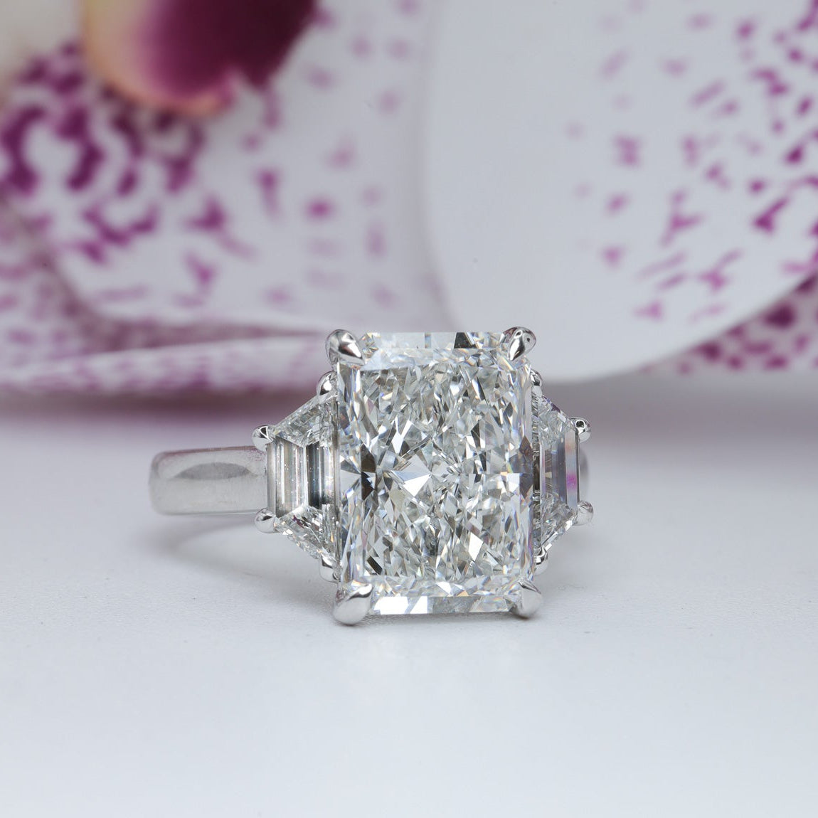 Engagement Ring 5 Carat Radiant and Trapezoid Side Stones