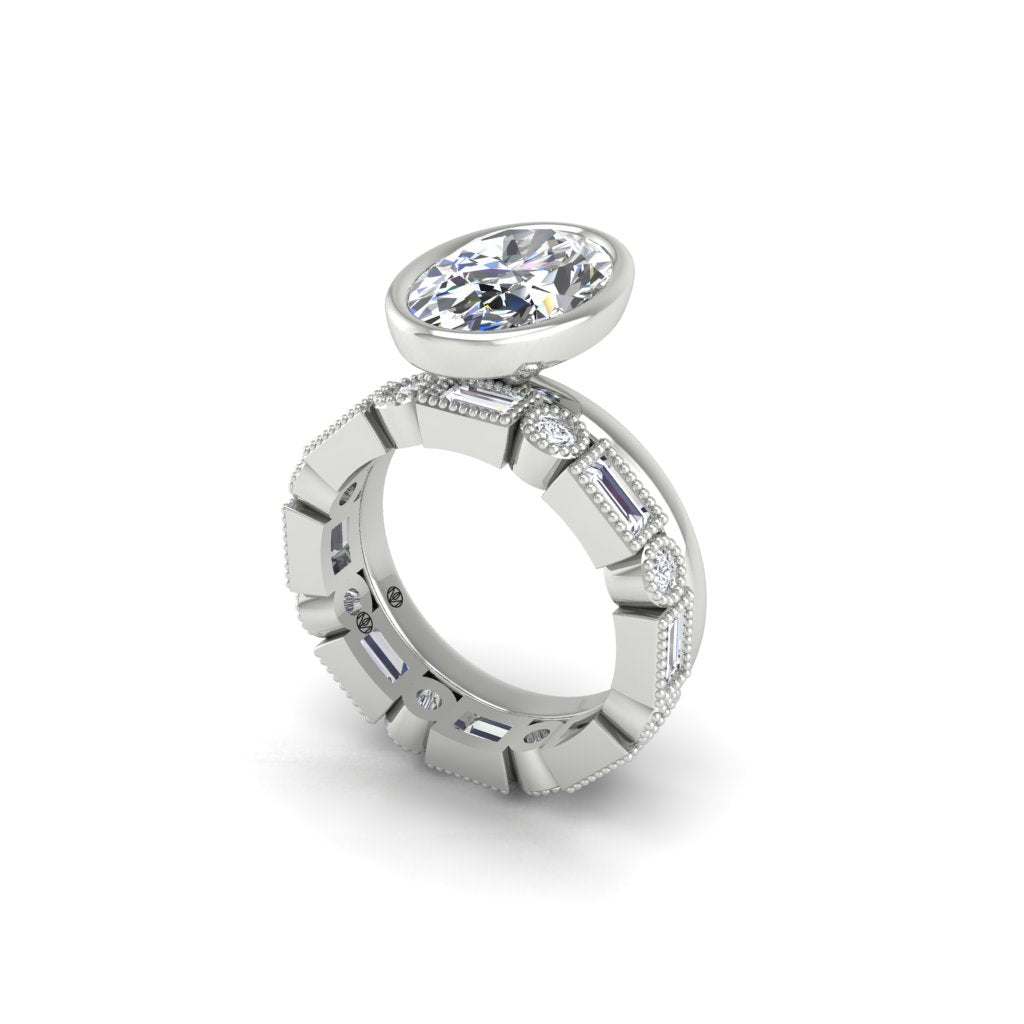 Engagement Ring Bezel Oval Basket Wedding Band Art Deco