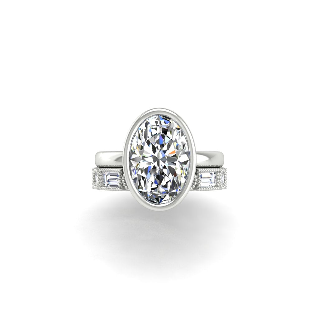 Engagement Ring Bezel Oval Basket Wedding Band Art Deco