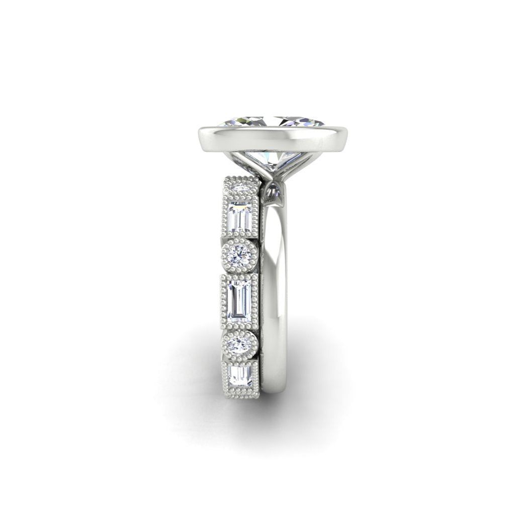 Engagement Ring Bezel Oval Basket Wedding Band Art Deco