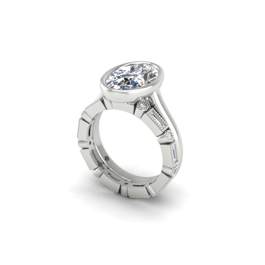 Engagement Ring Bezel Oval Basket Wedding Band Art Deco