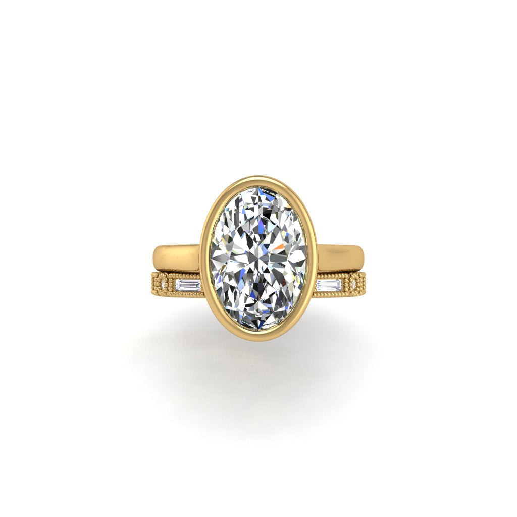 Engagement Ring Bezel Oval Cathedral Set Wedding Band