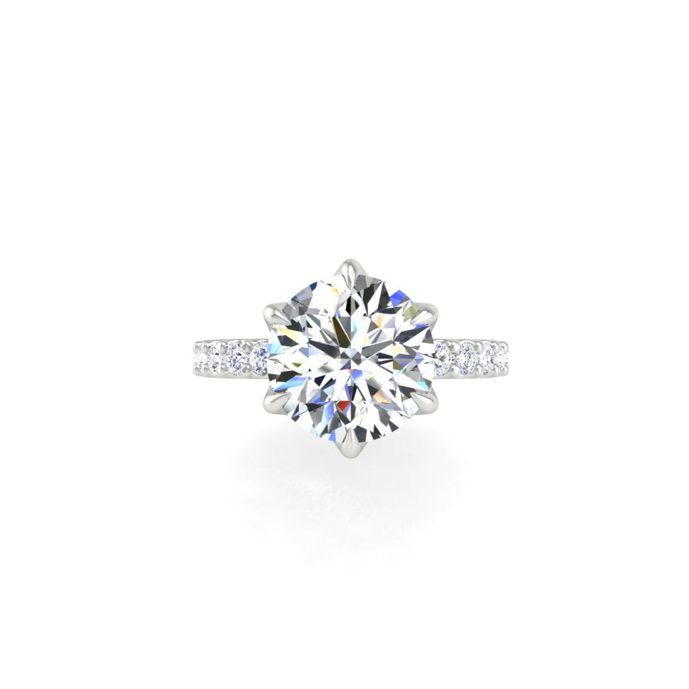 Engagement Ring Flower Basket 3 Carat Round Diamond Pave 