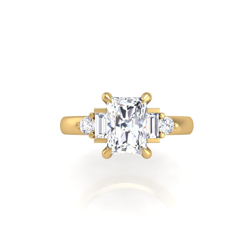 Engagement Ring Low Profile Three Stones Emerald Center 
