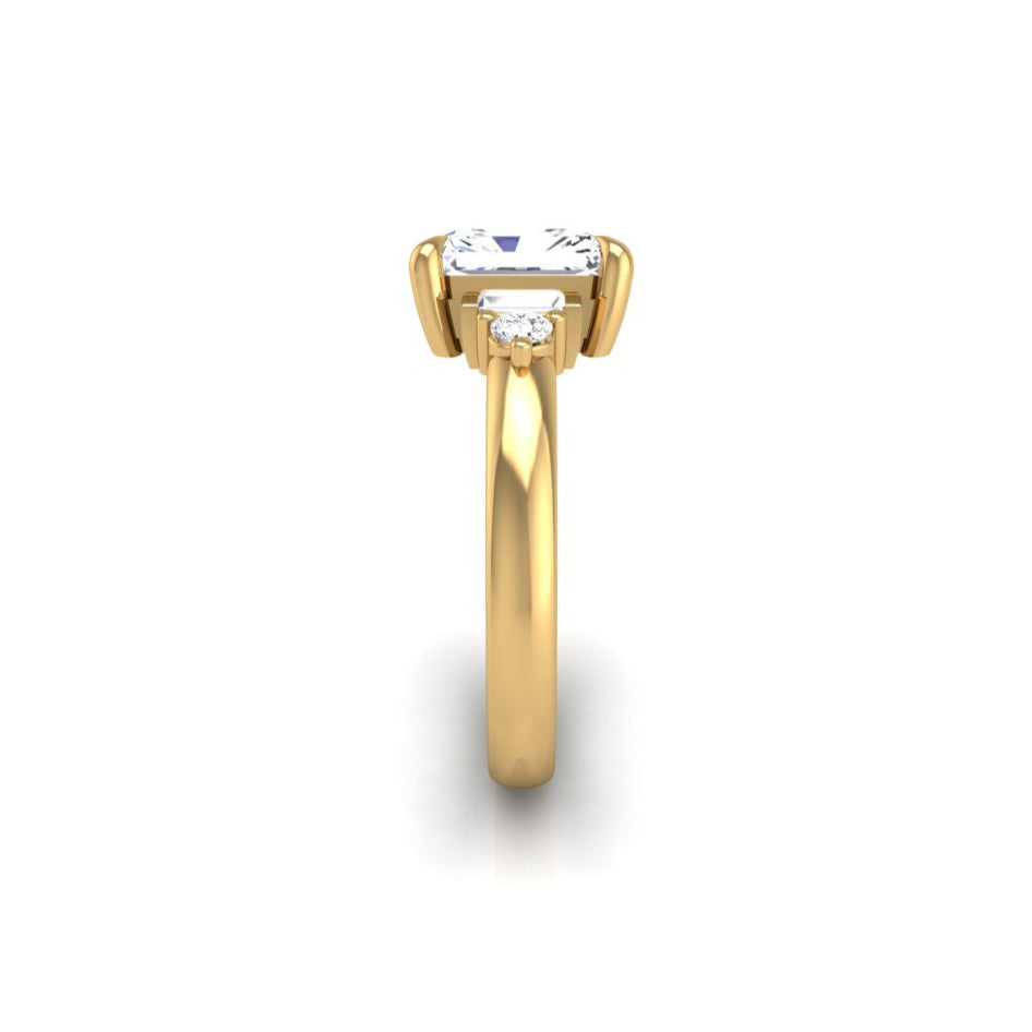 Engagement Ring Low Profile Three Stones Emerald Center 