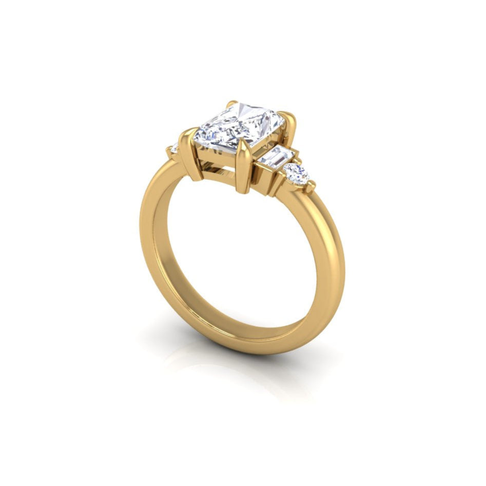 Engagement Ring Low Profile Three Stones Emerald Center 