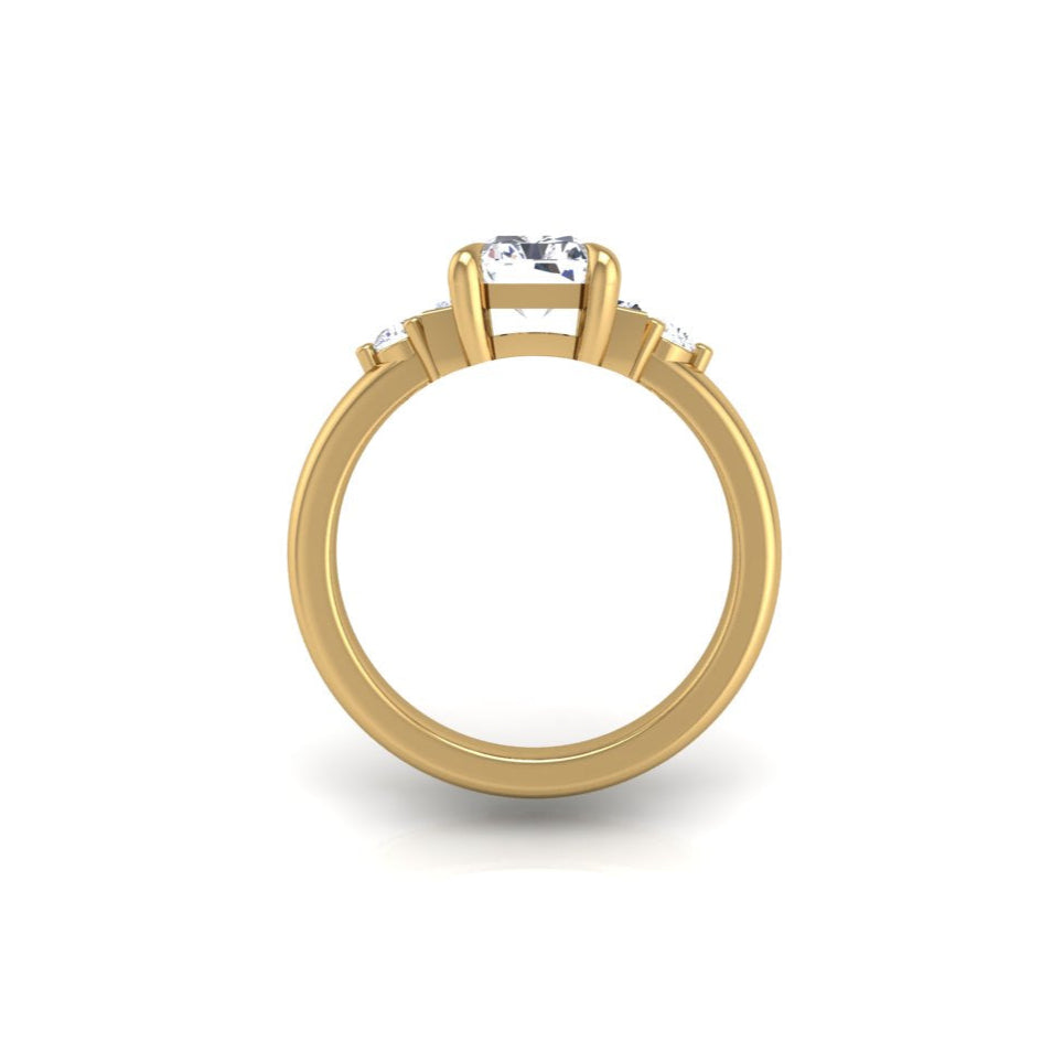 Engagement Ring Low Profile Three Stones Emerald Center 