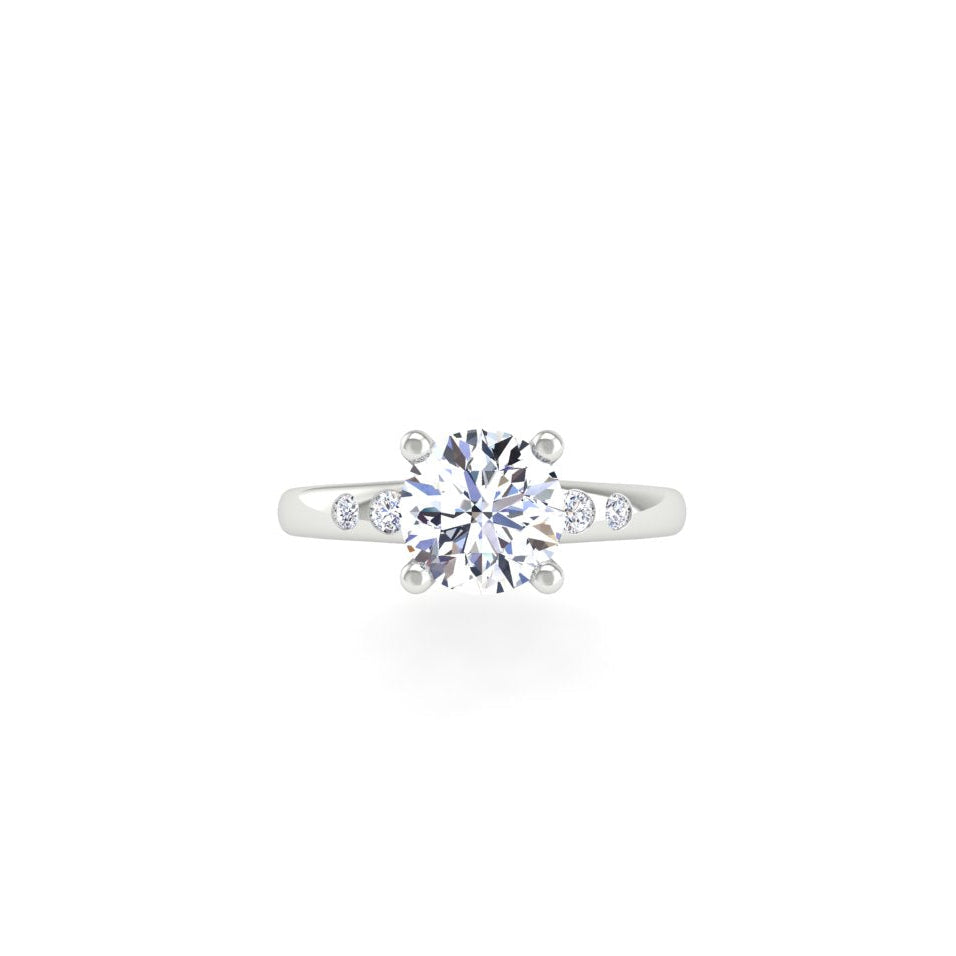 Engagement Ring Low profile Round Diamond Side Stones Flush