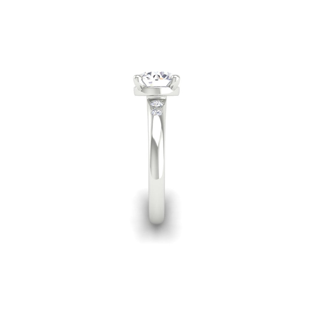 Engagement Ring Low profile Round Diamond Side Stones Flush 