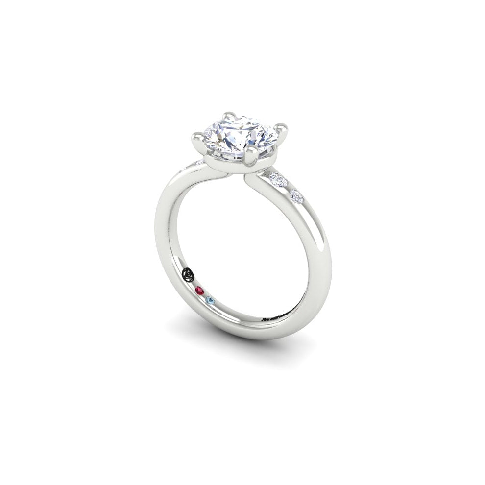 Engagement Ring Low profile Round Diamond Side Stones Flush