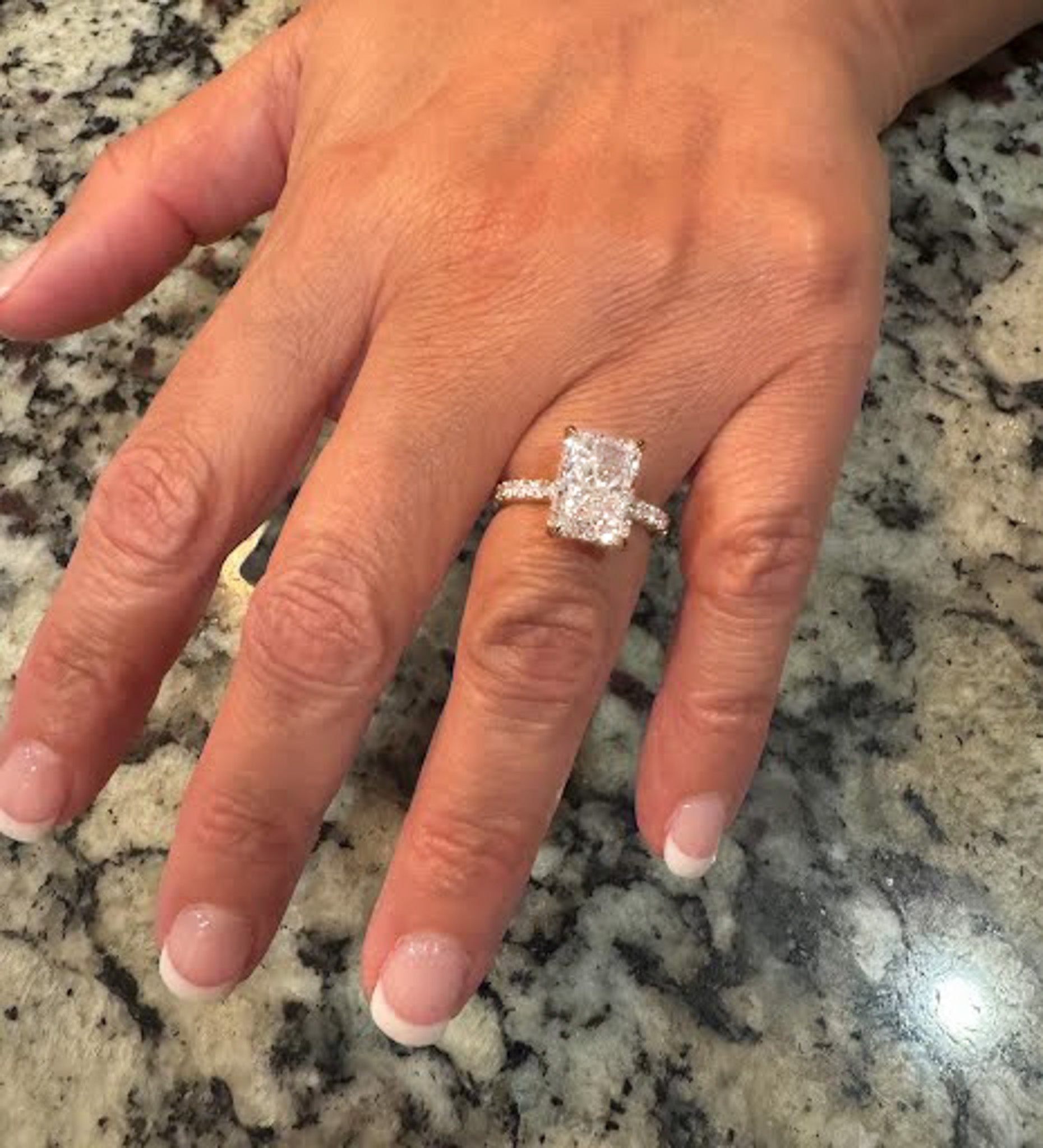 Engagement Ring Radiant Diamond Hidden Halo Pave Band