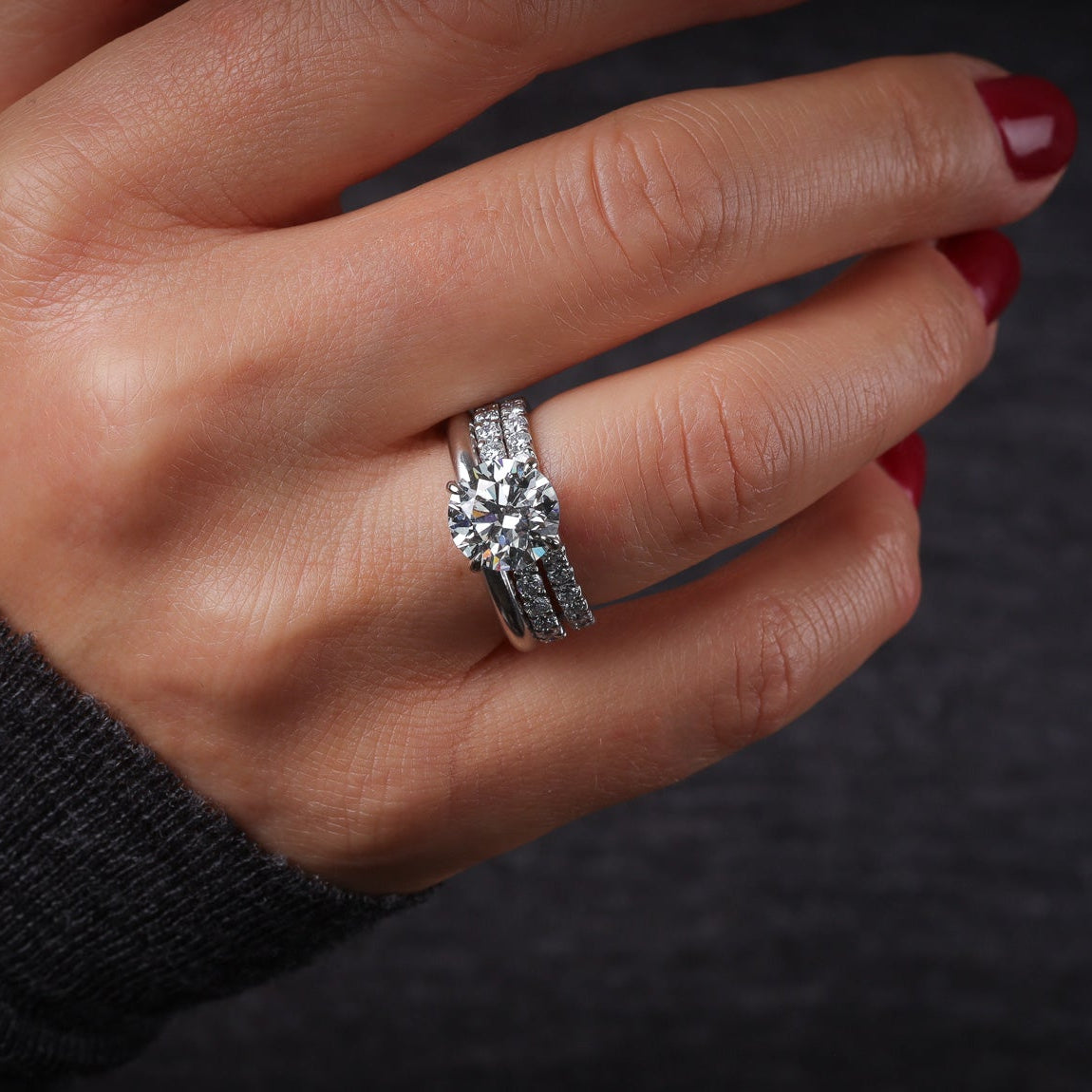 Engagement Ring Round Cut Diamond Pave Band