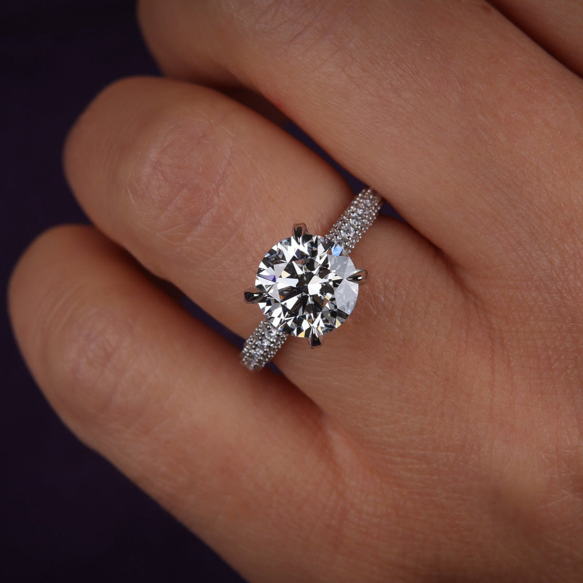 Engagement Ring Round Cut Lab Diamond Pave Band