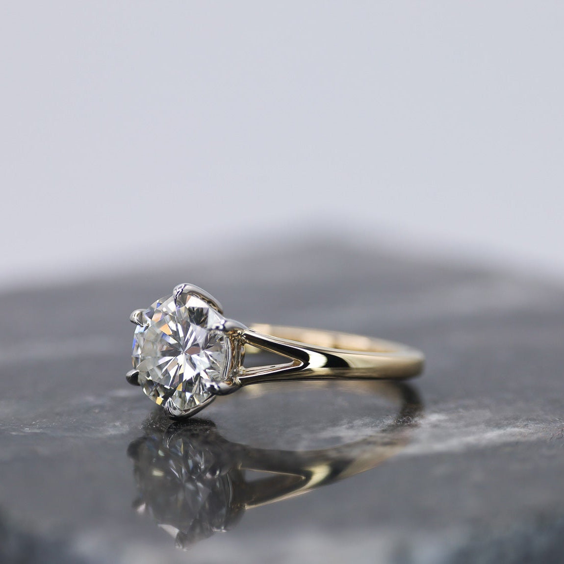 Engagement Ring Split Shank Two Tone Round Diamond