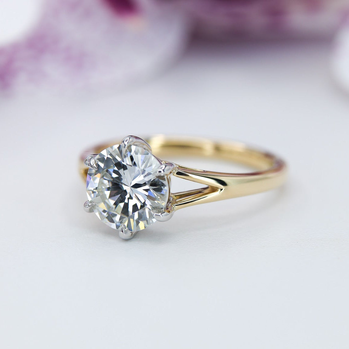Engagement Ring Split Shank Two Tone Round Diamond