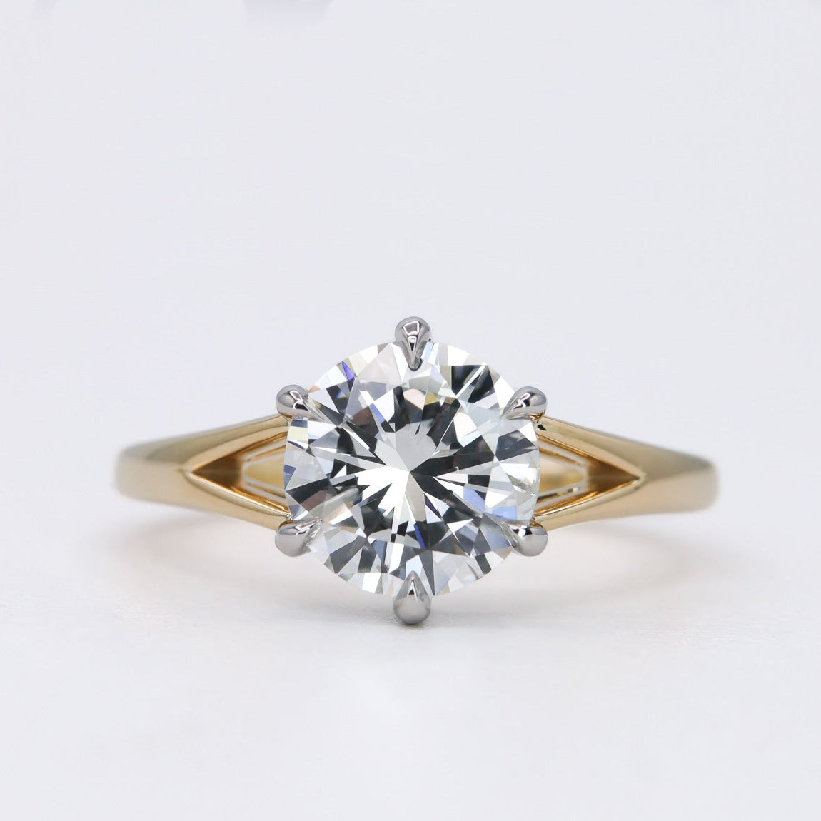 Engagement Ring Split Shank Two Tone Round Diamond