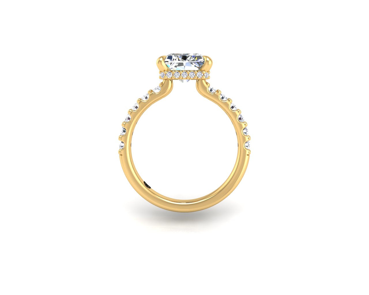 Engagement Ring Low Profile Radiant Diamond Hidden Halo Pave Band