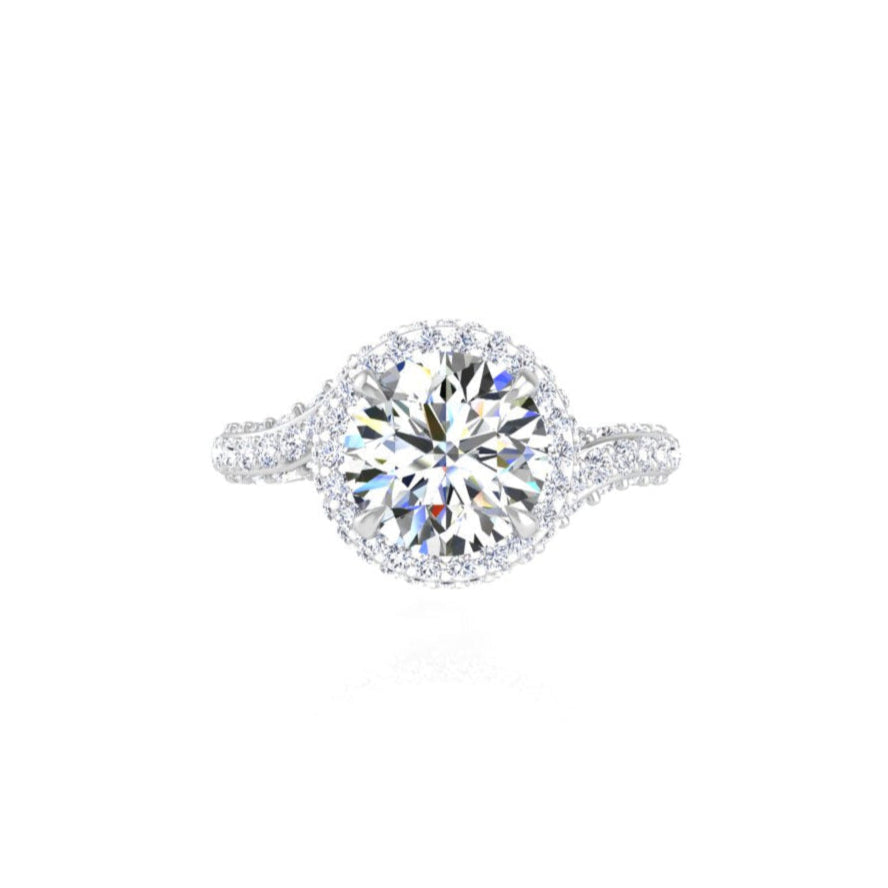 Forever Bond Bypass Engagement Ring Diamond Pave Halo
